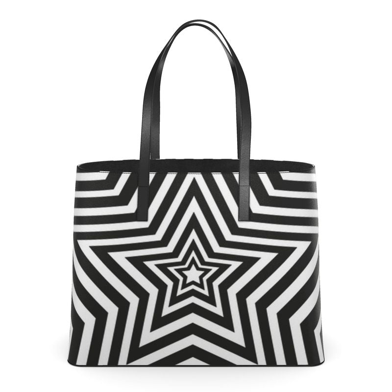 UNTITLED BOUTIQUE Black and White Kika Leather Star Tote Bag - Limited Edition