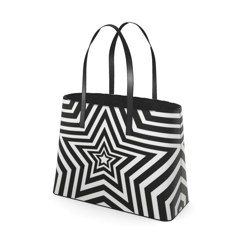 UNTITLED BOUTIQUE Black and White Kika Leather Star Tote Bag - Limited Edition