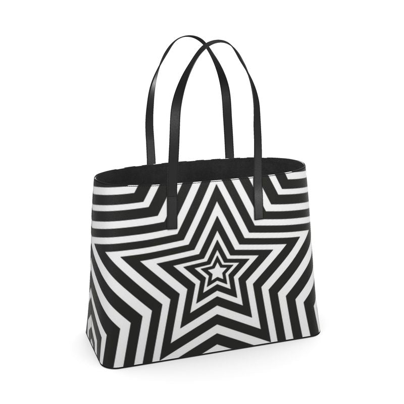 UNTITLED BOUTIQUE Black and White Kika Leather Star Tote Bag - Limited Edition