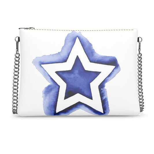 UNTITLED BOUTIQUE White and Blue Leather Star Crossbody Bag with Silver Chain - Limited Edition