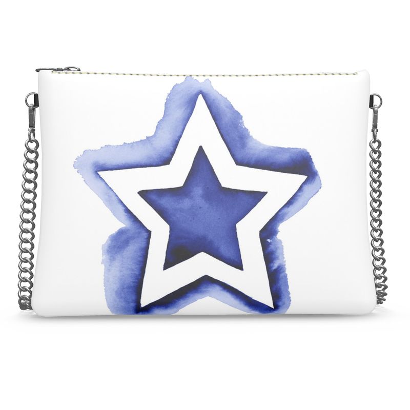 UNTITLED BOUTIQUE White and Blue Leather Star Crossbody Bag with Silver Chain - Limited Edition
