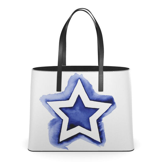 UNTITLED BOUTIQUE White and Blue Kika Leather Star Tote Bag - Limited Edition