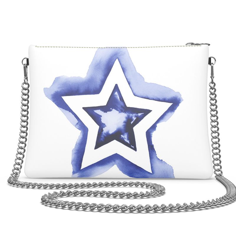 UNTITLED BOUTIQUE White and Blue Leather Star Crossbody Bag with Silver Chain - Limited Edition