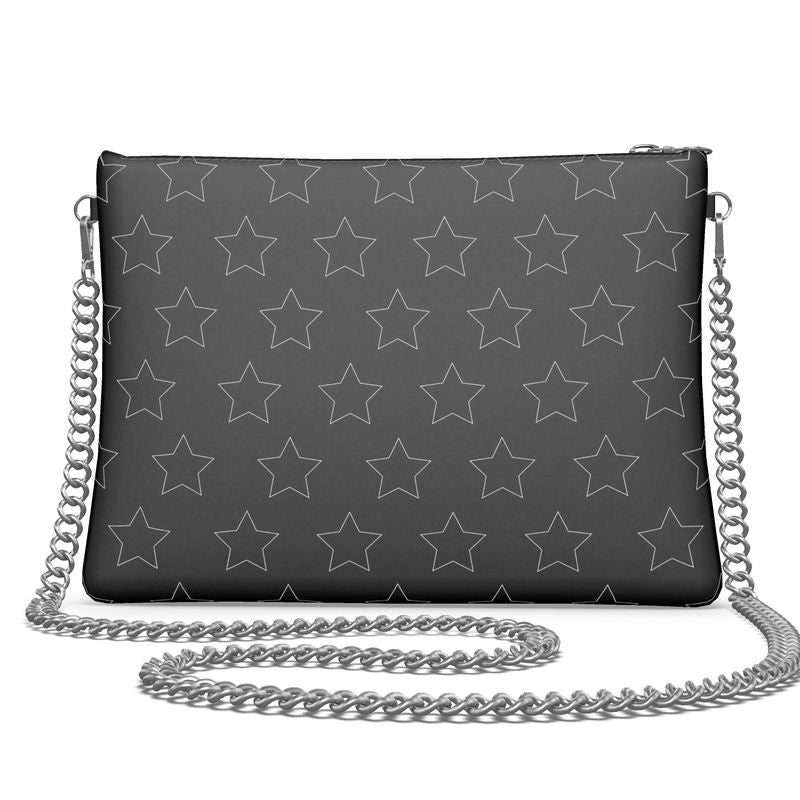 UNTITLED BOUTIQUE Black Leather Stars Crossbody Bag with Silver Chain - Limited Edition