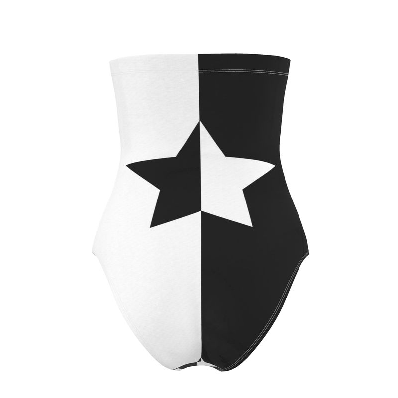 UNTITLED BOUTIQUE Black and White Yin-Yang Lycra Stars Strapless Swimsuit - Limited Edition