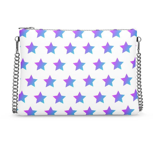 UNTITLED BOUTIQUE White Leather Stars Crossbody Bag with Silver Chain - Limited Edition