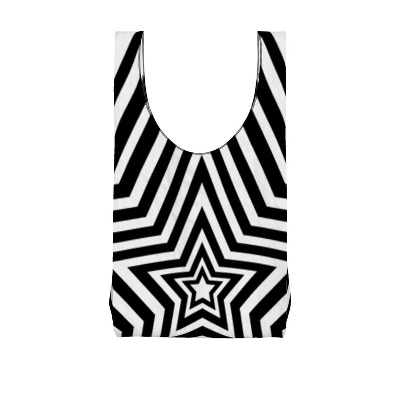UNTITLED BOUTIQUE Black and White Parachute Ripstop Stars Shopping Bag