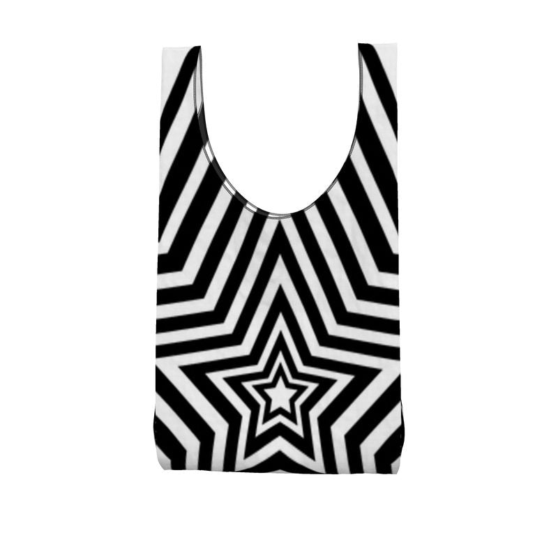 UNTITLED BOUTIQUE Black and White Parachute Ripstop Stars Shopping Bag