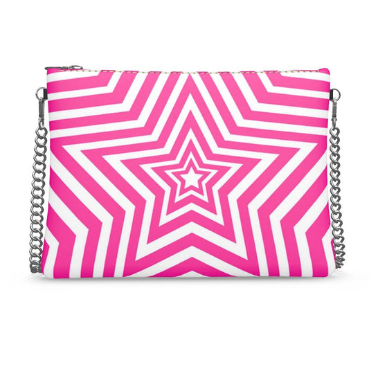 UNTITLED BOUTIQUE Pink and White Leather Star Crossbody Bag with Silver Chain - Limited Edition