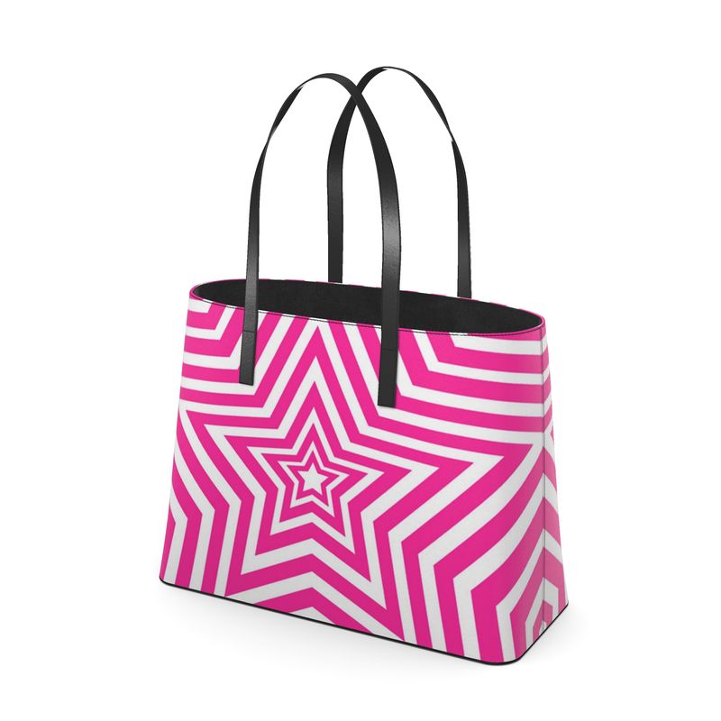 UNTITLED BOUTIQUE Pink and White Kika Leather Star Tote Bag - Limited Edition