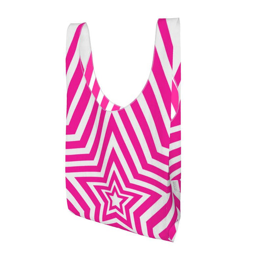UNTITLED BOUTIQUE Pink and White Parachute Ripstop Stars Shopping Bag