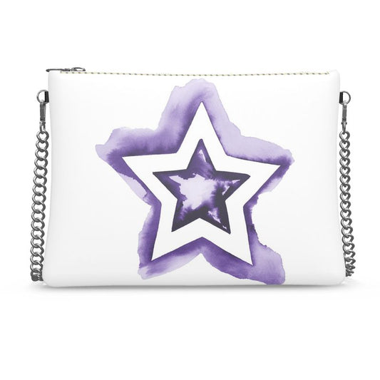 UNTITLED BOUTIQUE Purple and White Leather Star Crossbody Bag with Silver Chain - Limited Edition