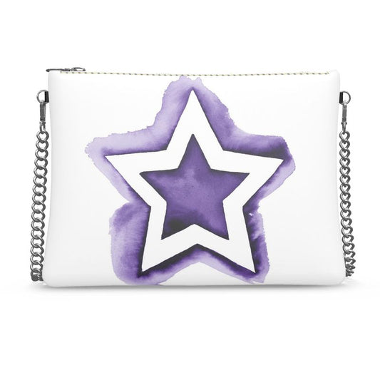 UNTITLED BOUTIQUE White and Purple Leather Crossbody Bag with Silver Chain - Limited Edition