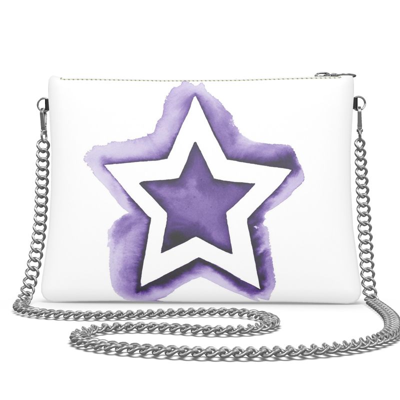 UNTITLED BOUTIQUE White and Purple Leather Crossbody Bag with Silver Chain - Limited Edition