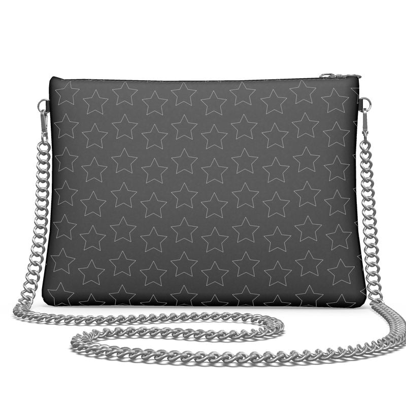 UNTITLED BOUTIQUE Black Leather Star Crossbody Bag With Silver Chain - Limited Edition