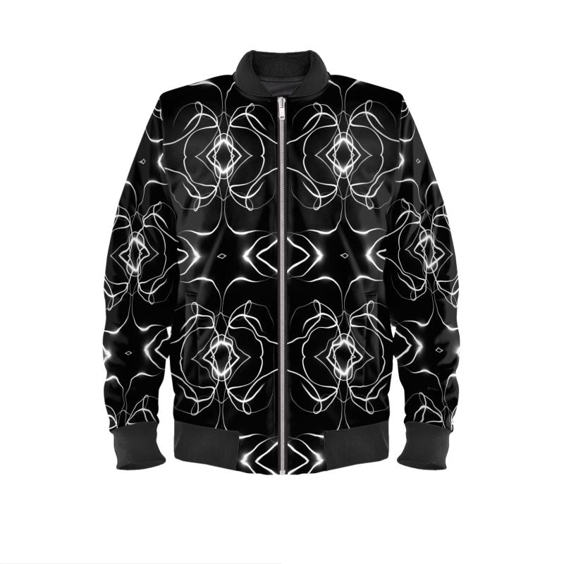 UNTITLED x Indira Cesarine "Lumière" Series Black and White Kaleidoscopic Men's Bomber Jacket - Limited Edition