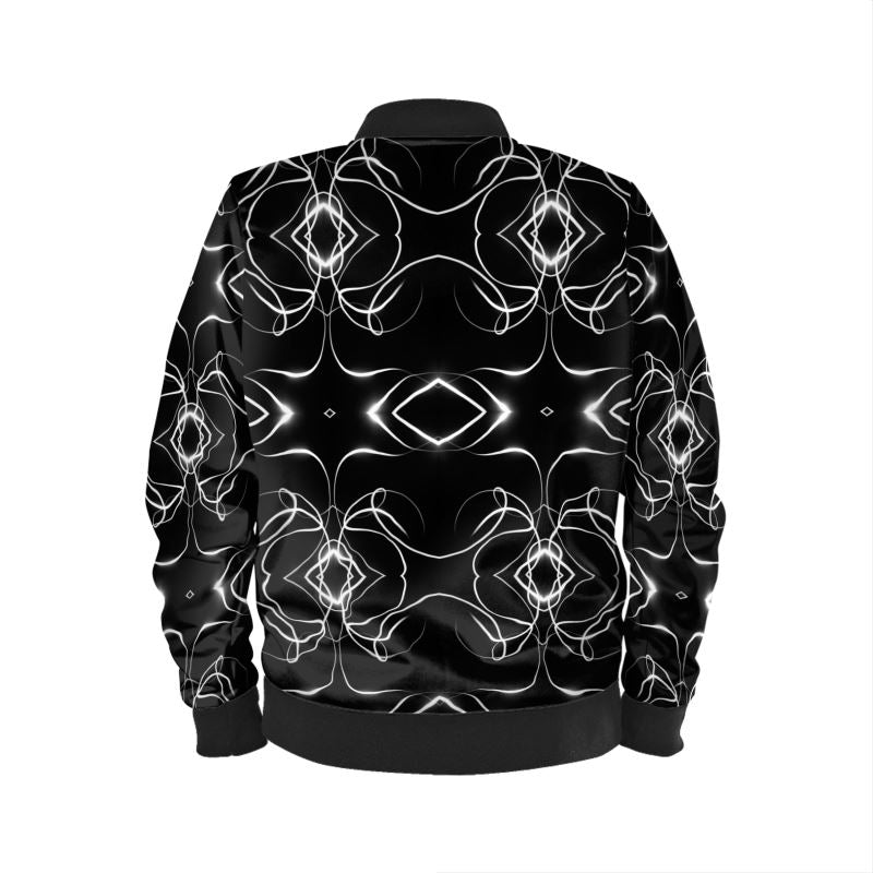 UNTITLED x Indira Cesarine "Lumière" Series Black and White Kaleidoscopic Men's Bomber Jacket - Limited Edition