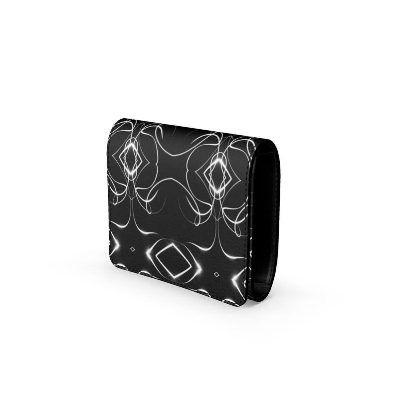 UNTITLED x Indira Cesarine "Lumière" Series Black and White Kaleidoscopic Small Leather Foldover Wallet - Limited Edition