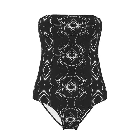 UNTITLED x Indira Cesarine "Lumière" Series Black and White Kaleidoscopic Strapless Swimsuit - Limited Edition