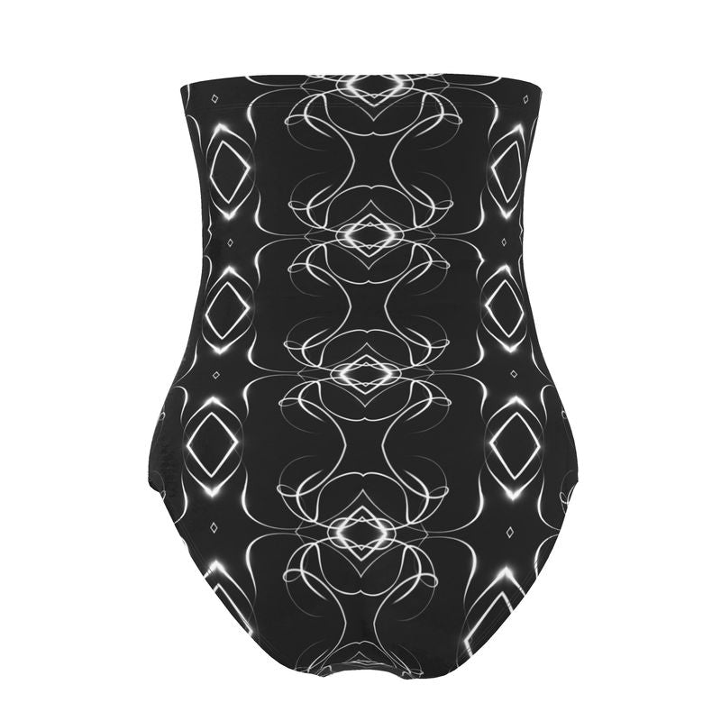 UNTITLED x Indira Cesarine "Lumière" Series Black and White Kaleidoscopic Strapless Swimsuit - Limited Edition