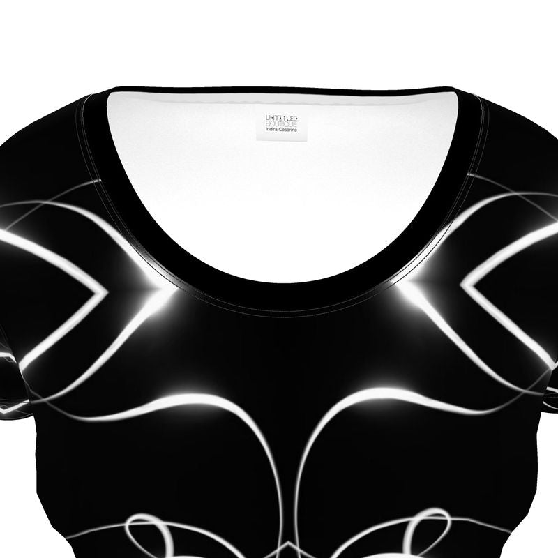 UNTITLED x Indira Cesarine "Lumière" Series Black and White Kaleidoscopic Ladies Scoop Neck T-Shirt - Limited Edition