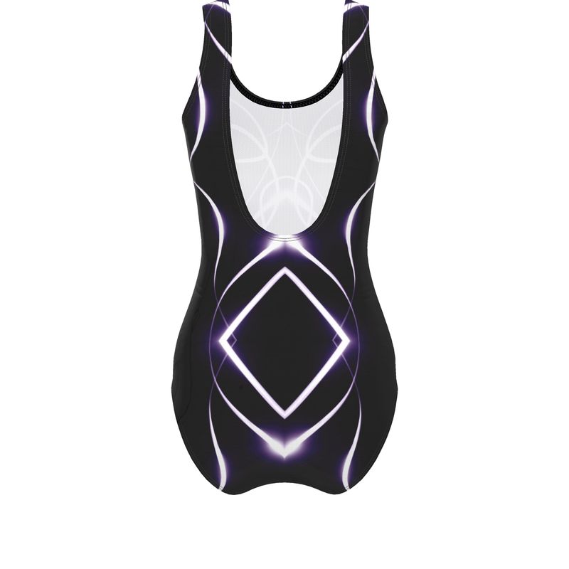 UNTITLED x Indira Cesarine "Lumière" Series Black and Violet-Pink Kaleidoscopic Swimsuit - Limited Edition