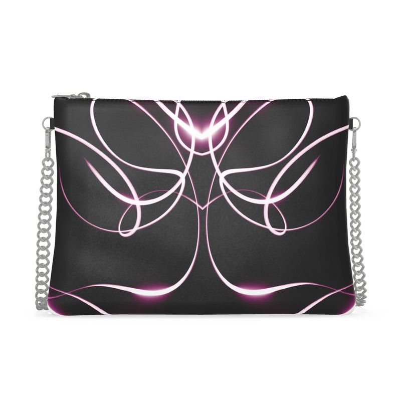 UNTITLED x Indira Cesarine "Lumière" Series Black and Pink Kaleidoscopic Leather Crossbody Bag with Silver Chain - Limited Edition