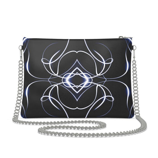 UNTITLED x Indira Cesarine "Lumière" Series Black and Blue Kaleidoscopic Leather Crossbody Bag with Silver Chain - Limited Edition