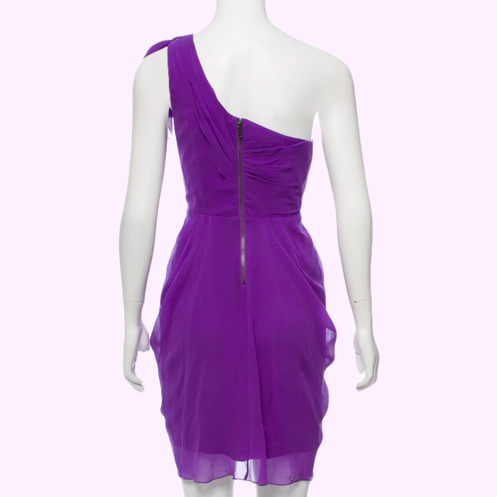 ALICE + OLIVIA Silk One Shoulder Violet Dress