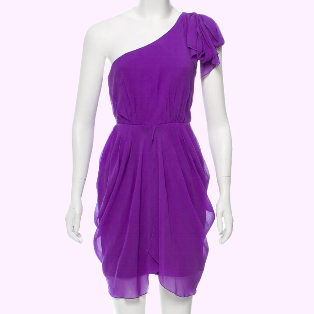 ALICE + OLIVIA Silk One Shoulder Violet Dress