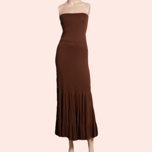 DIANE VON FURSTENBERG Brown Strapless Maxi Dress