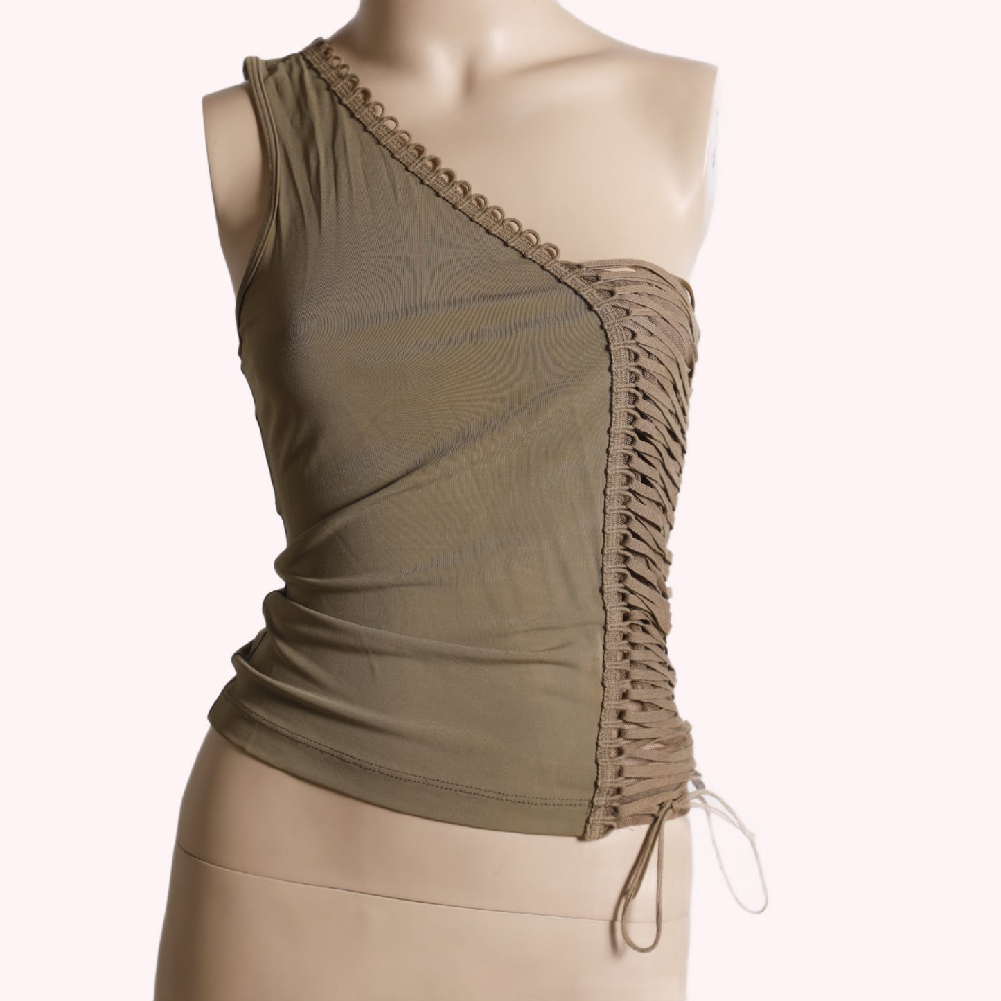 PLEIN SUD Beige Lace Up One Shoulder Top