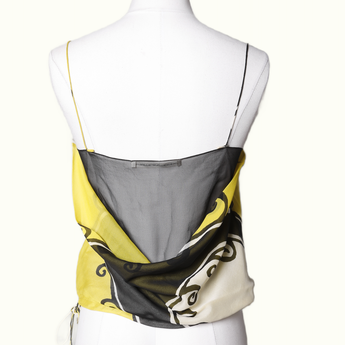 DIANE VON FURSTENBERG Yellow, White and Black Sleeveless Patterned Silk Top