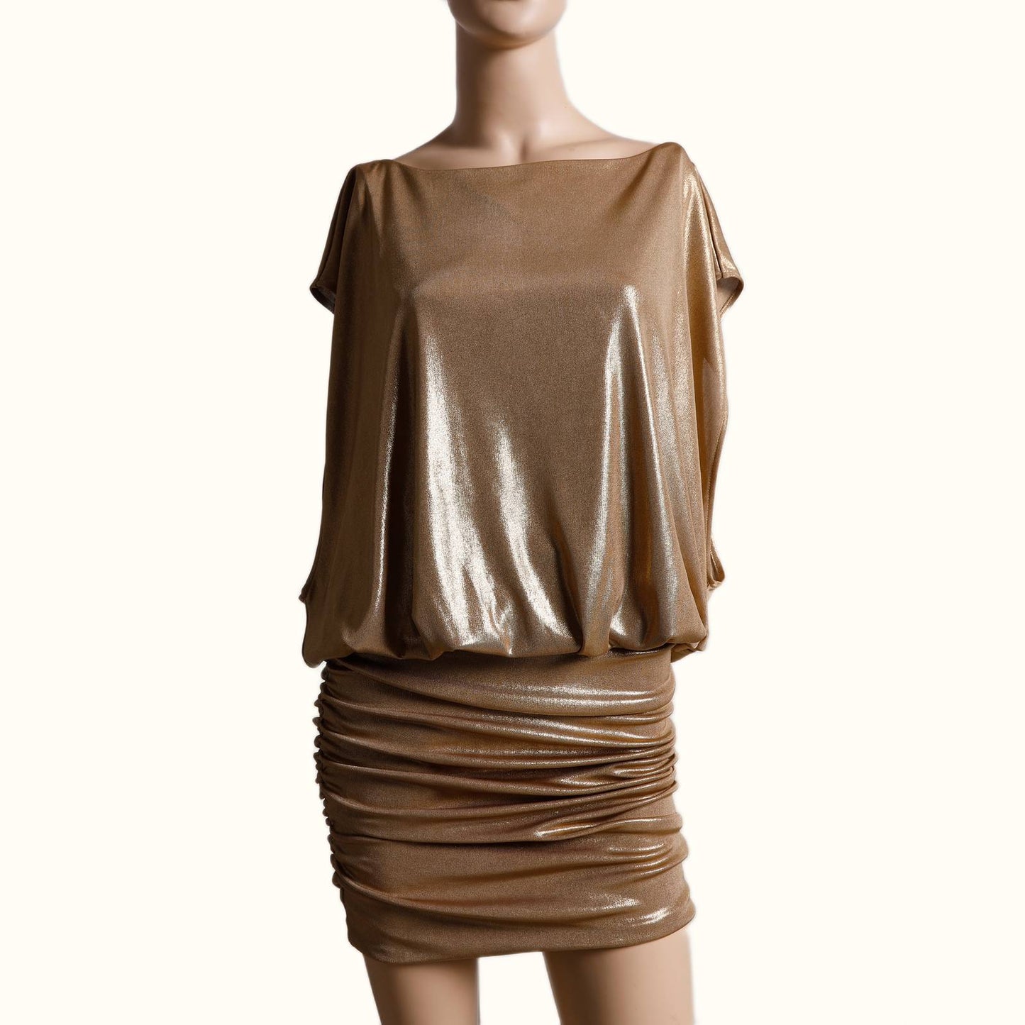 BCBGMAXAZRIA Metallic Gold Short Sleeved Mini Dress