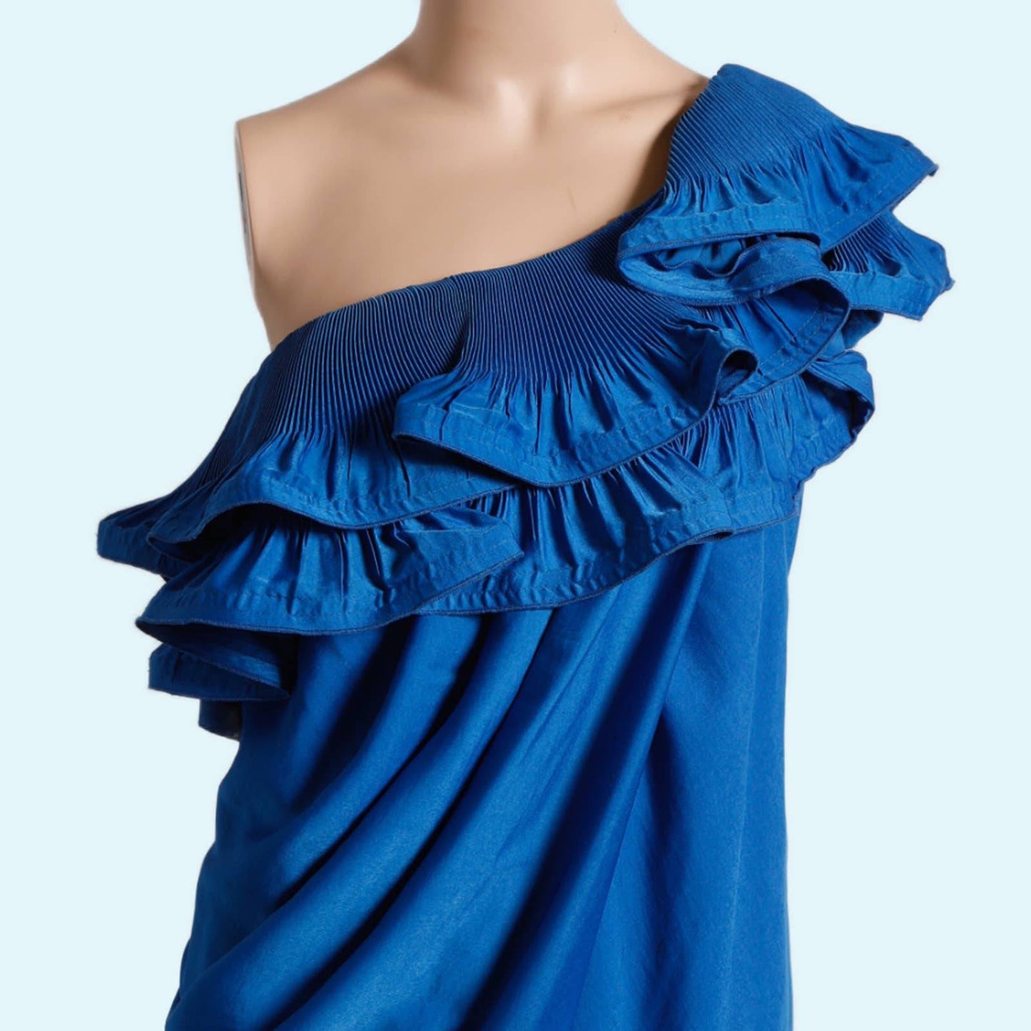 BCBGMAXAZRIA Blue One Shoulder Ruffled Mini Dress