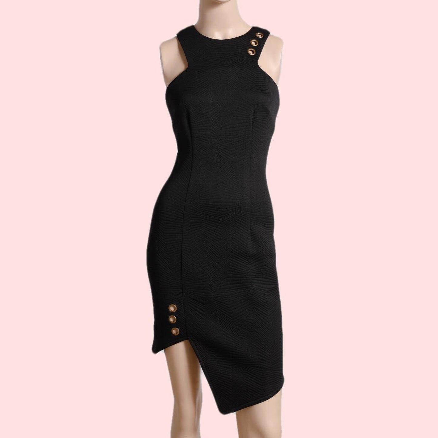 BARIANO Black Cut Out Dress with Gold Details