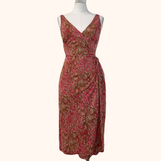 DIANE VON FURSTENBERG Pink and Brown Animal Print Wrap Dress