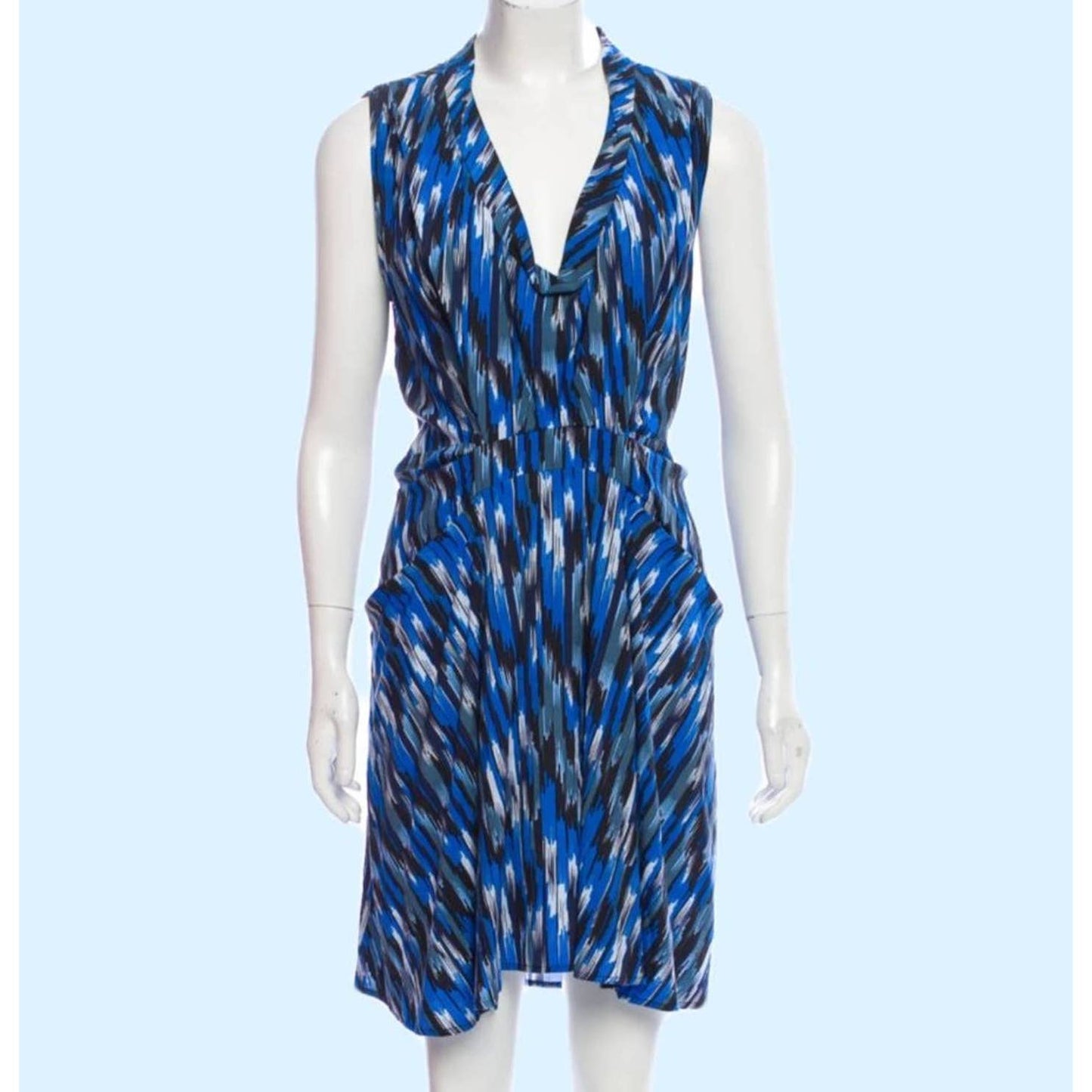 THAKOON Blue, Black and White Abstract Printed Sleeveless Dress