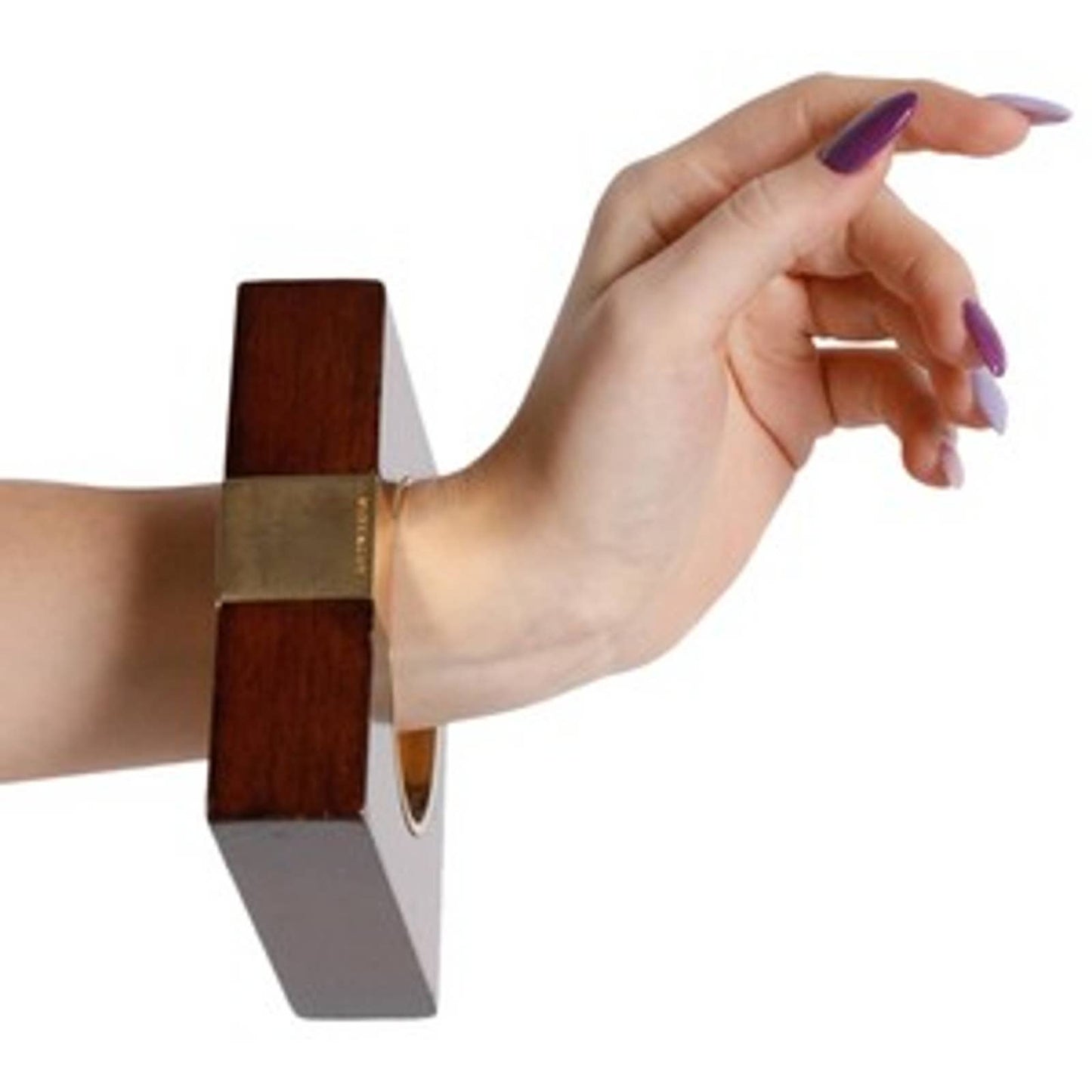 GIVENCHY PARIS Dark Wood with Gold Accents Square Bangle Bracelet