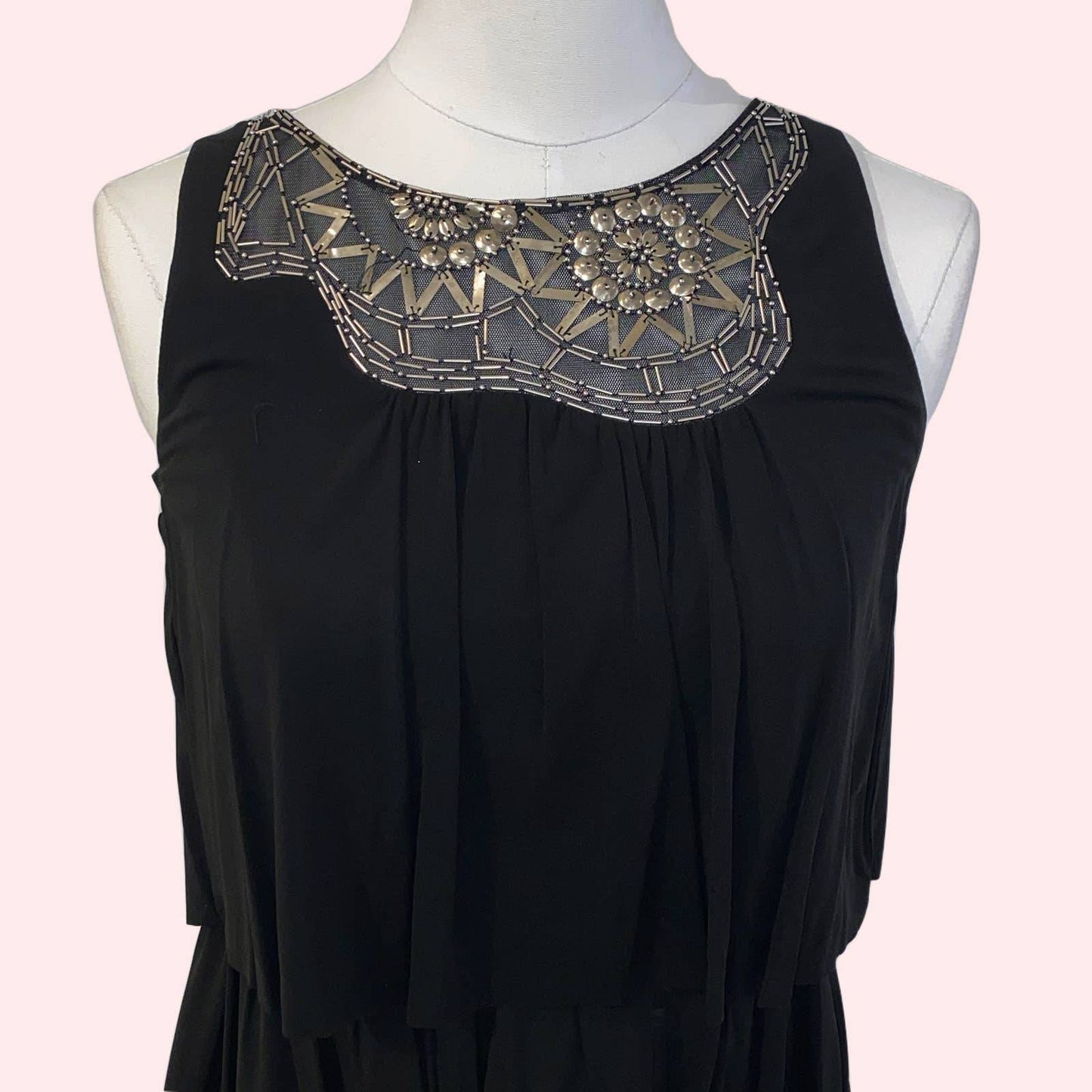 BCBGMAXAZRIA Black Trapeze Dress With Silver Embellishments