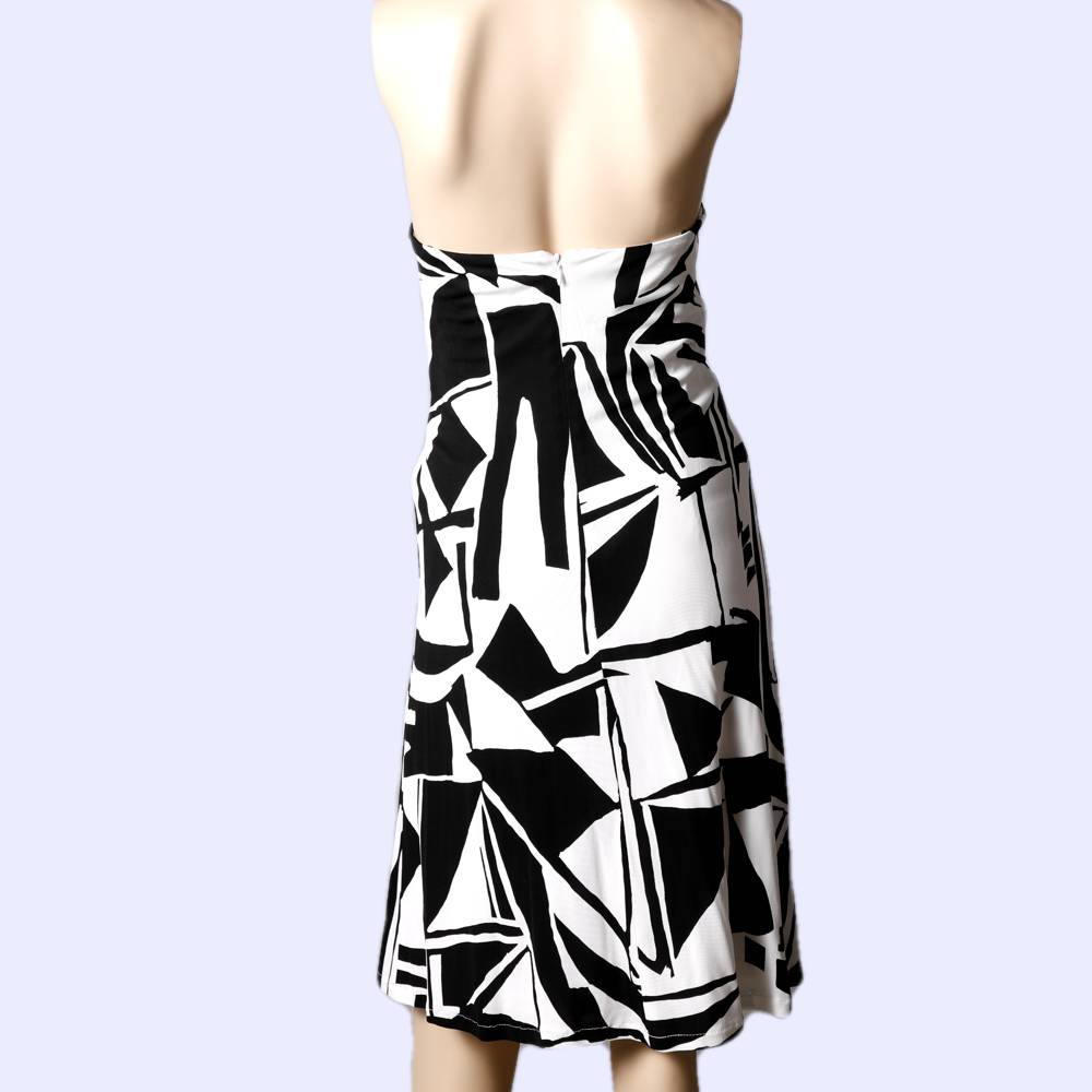 DAVID MEISTER Black and White Strapless Geometric Patterned Dress