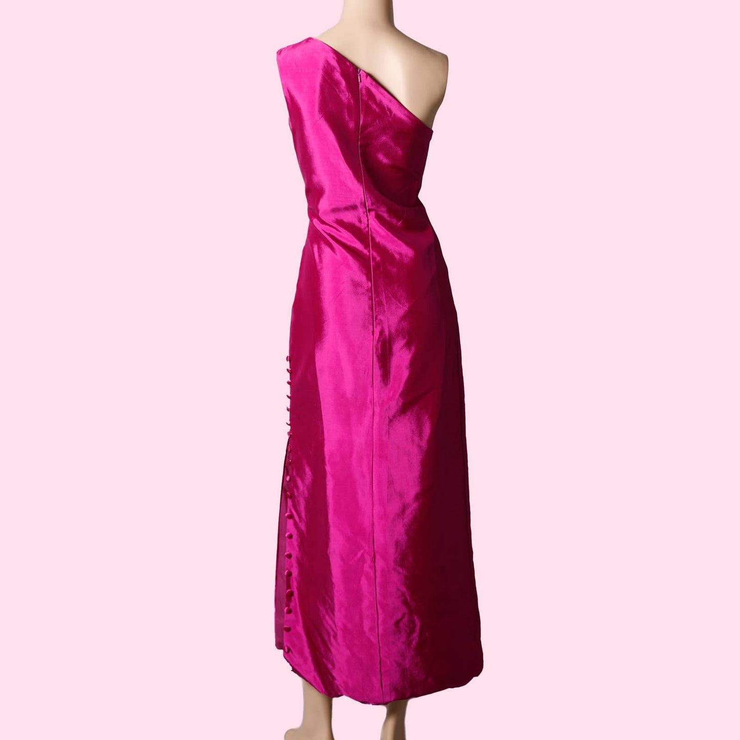 MALAN BRETON Fuschia Pink One Shoulder Silk Maxi Dress