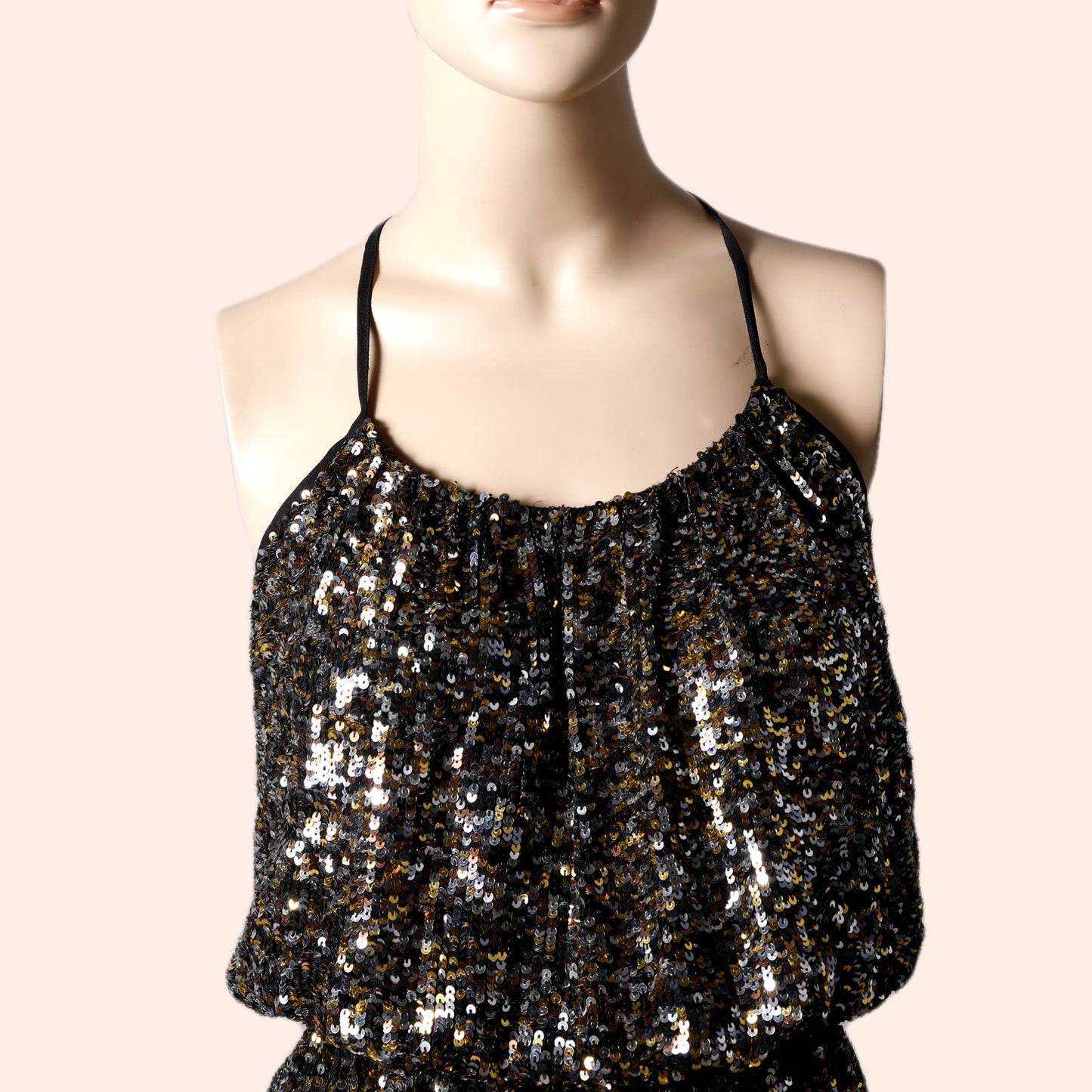 PARKER Gold and Silver Sequin with Black Accents Strapless Silk Mini Dress