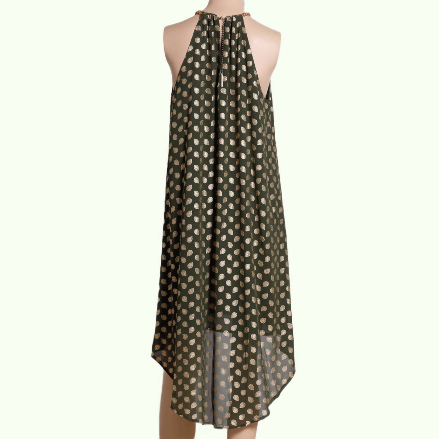 MICHAEL KORS Printed Gold Khaki Dress with Gold Chain