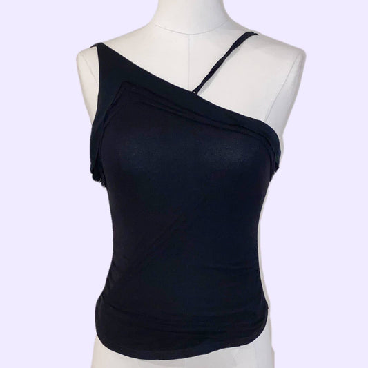 JOSEPH Black One Shoulder Asymmetrical Knit Top