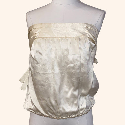 KAREN MILLEN White Satin Strapless Top with Silver Buckles