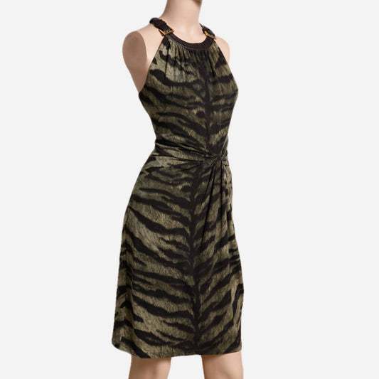 MICHAEL KORS Green and Black Tiger Print Sleeveless Dress