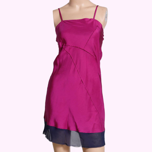 KERRIGAN Pink Fuchsia and Navy Blue Silk Slip Dress