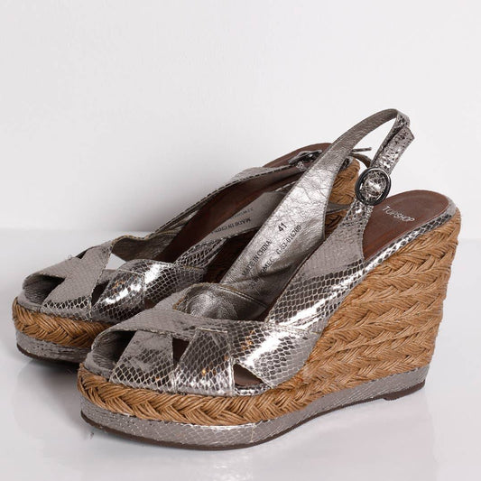 TOPSHOP Vintage Silver Metallic Snakeskin Platform Sandals