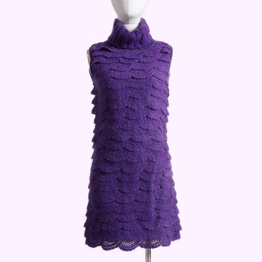 MALANDRINO Violet Purple Turtleneck Ruffled Wool Sweater Dress